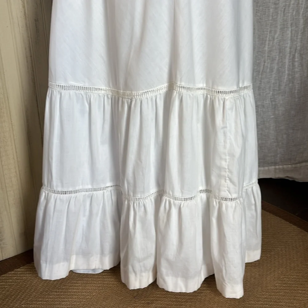 Vintage 1976 Young Edwardian White Cotton Maxi Sundress, Floral Embroidery, EUC - Picture 3 of 15